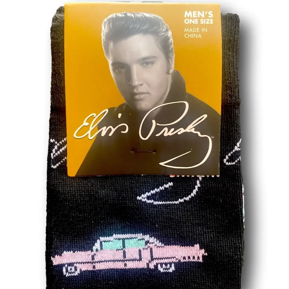 3/$20 Elvis Presley Pink Cadillac Funny Novelty Crew Socks - NWT